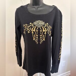 Harley-Davidson Women's Black and Gold Long Sleeve Top